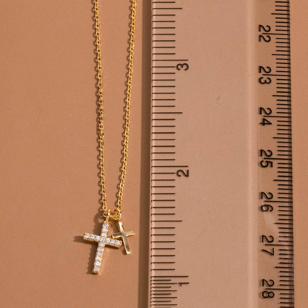 Gold Double Cross Pendant Necklace