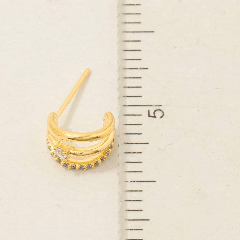 Pave Layered Hoop Huggies - Silver