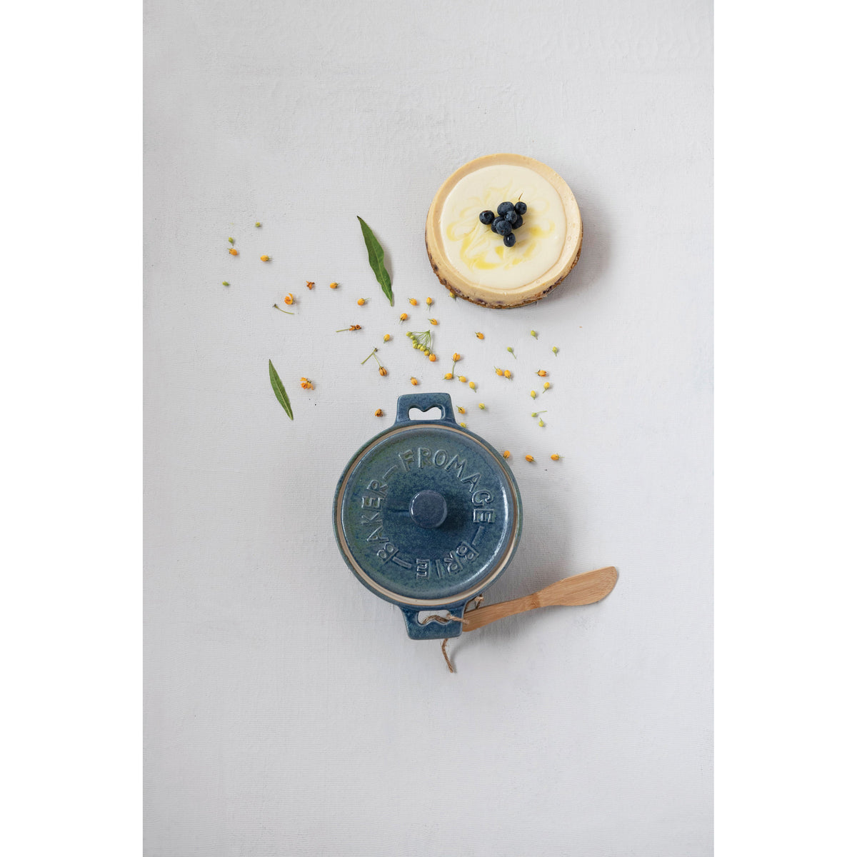 Blue Brie Baker with Bamboo Spreader