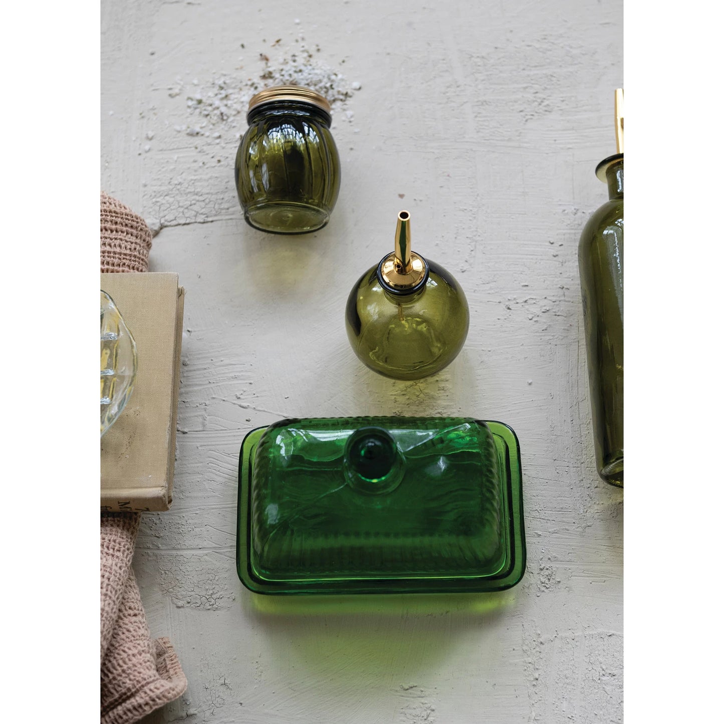 Green Glass Butter Dish