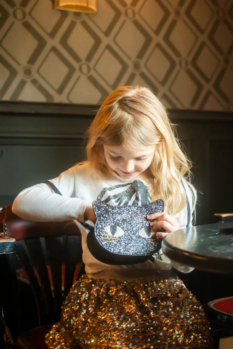 Cat's Meow Black Chunky Glitter Kitty Purse