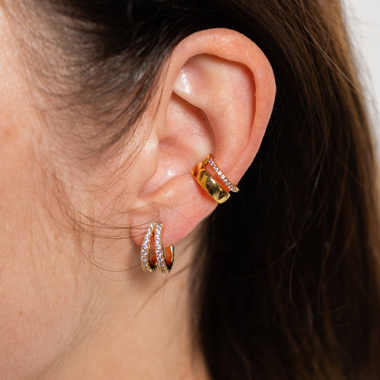 Gold Pave Shine Double Hoops