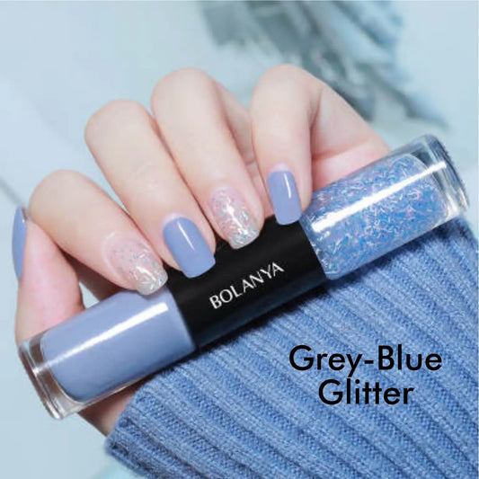 Double Nail Polish - Grey Blue Glitter