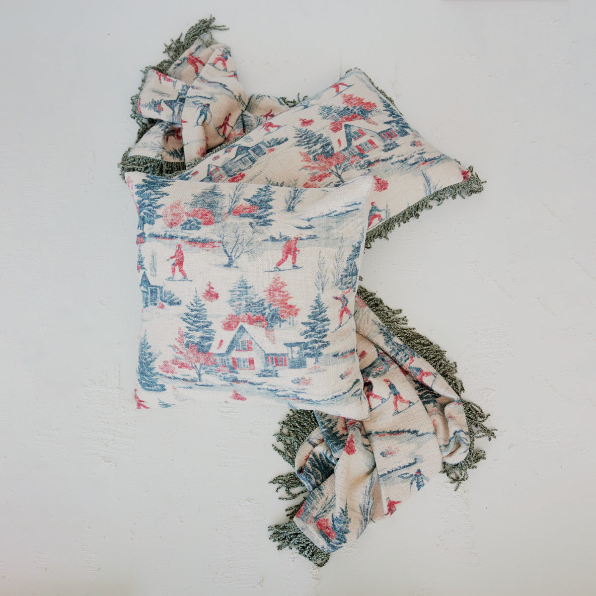 Vintage Ski Scene Pillow