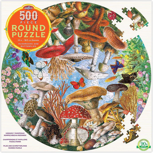 Mushrooms & Butterflies 500 Piece Round Puzzle