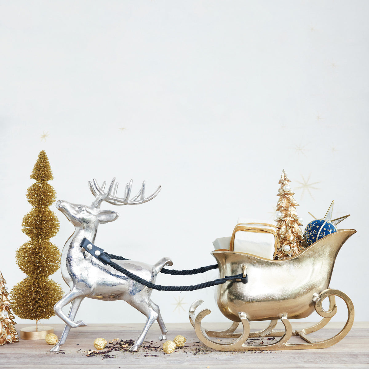 Aluminum Reindeer and Sleigh