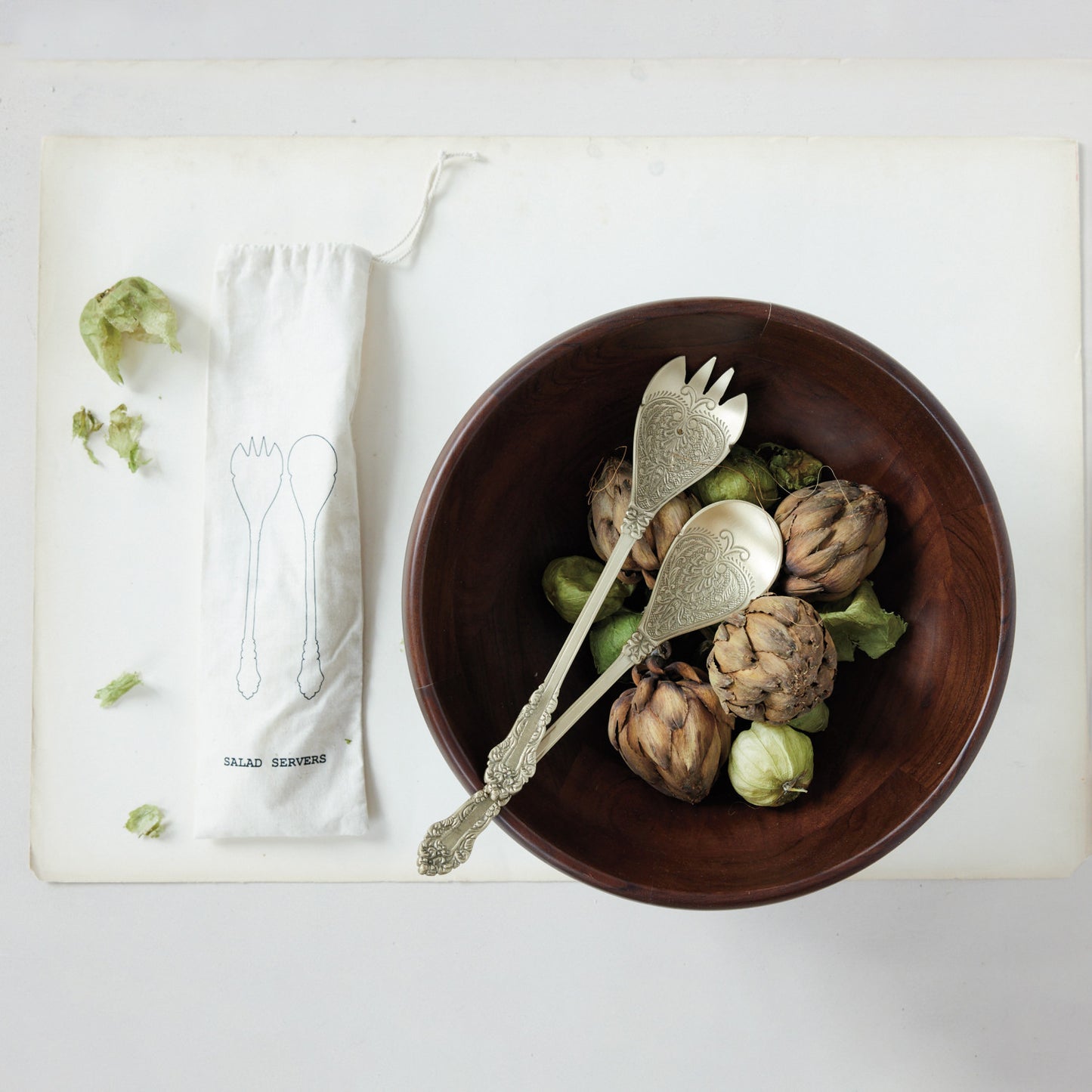 Embossed Brass Salad Server Set