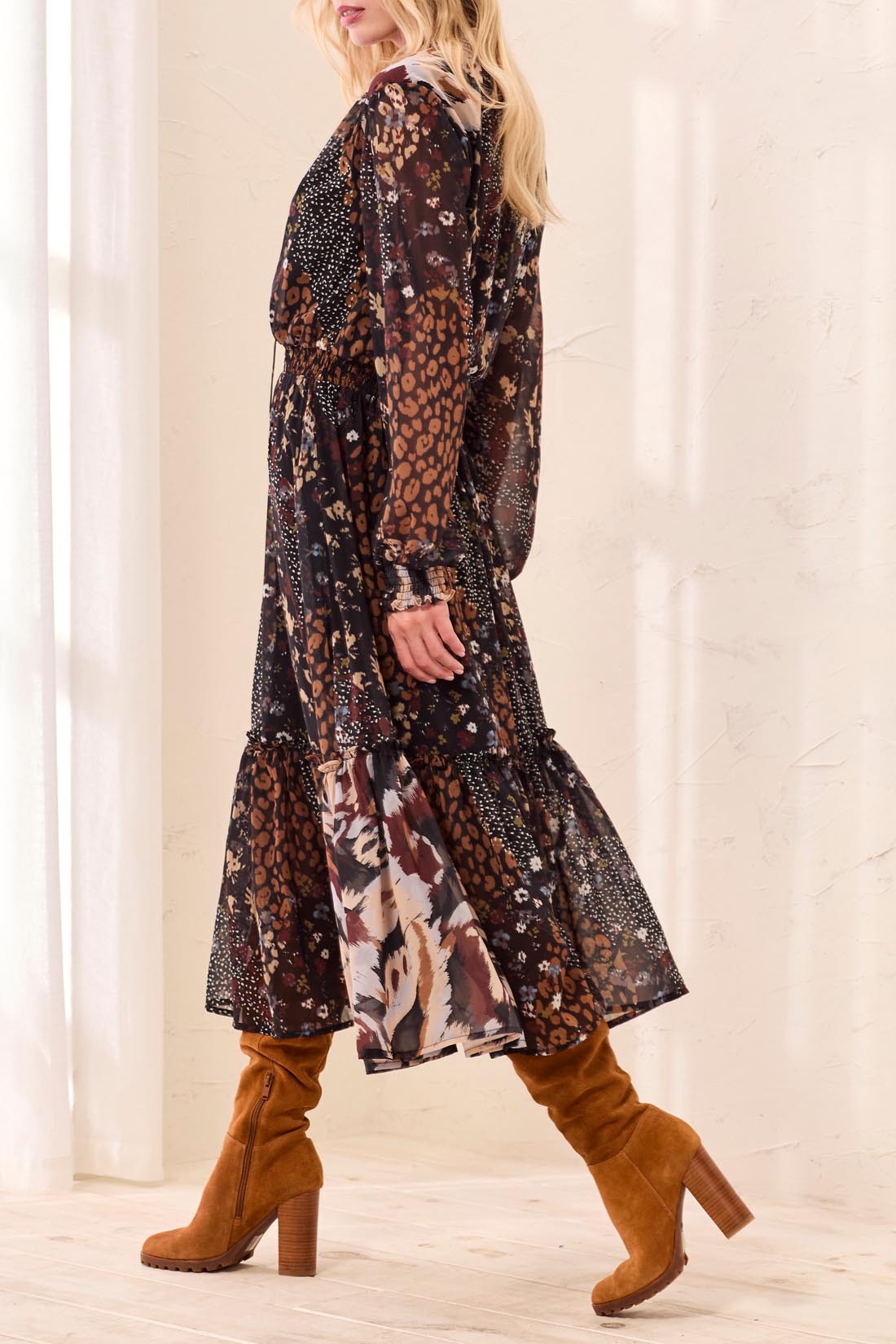 Mixed Print Smocked Dress