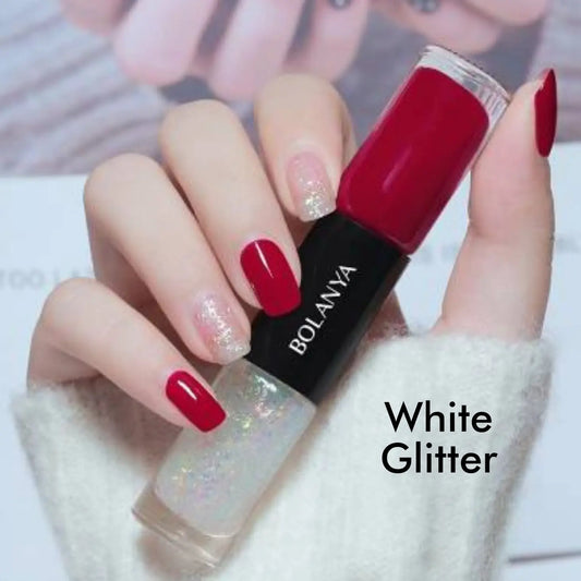 Double Nail Polish -  White Glitter (Red)