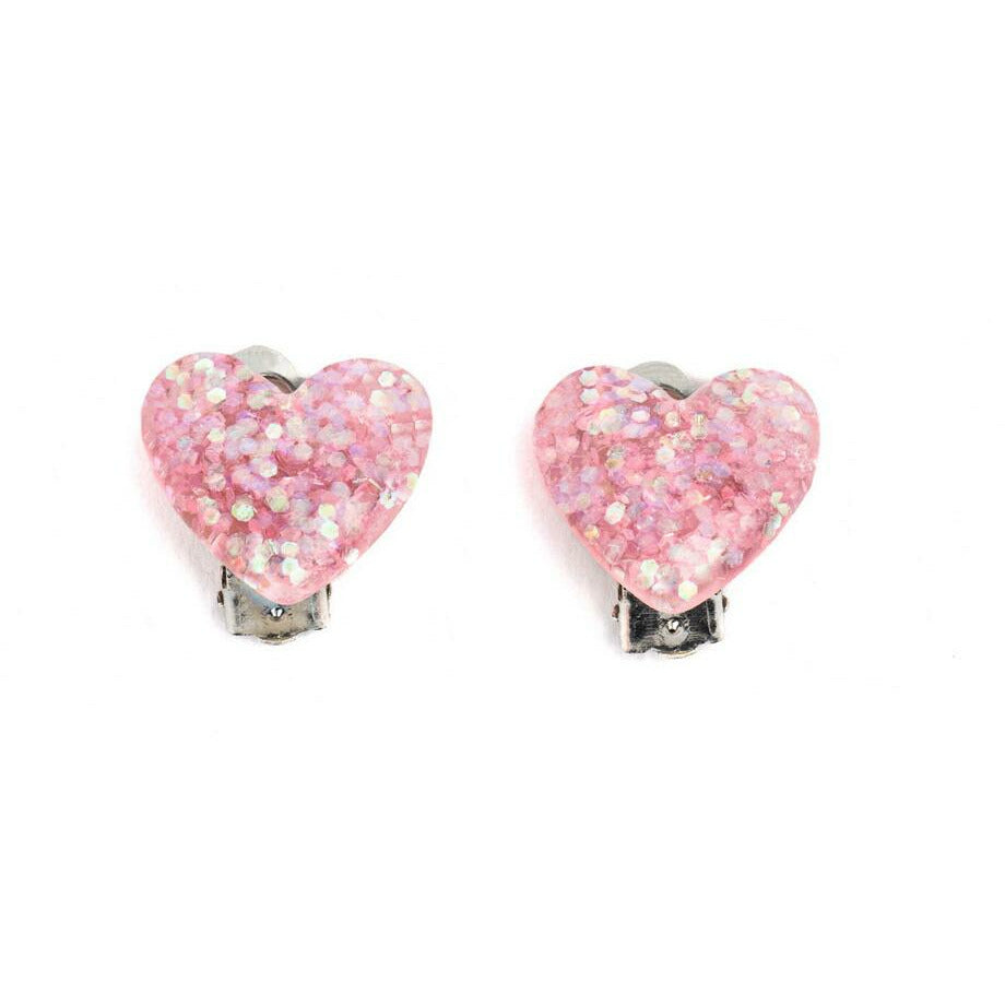 Glitter Hearts Clip On Earrings