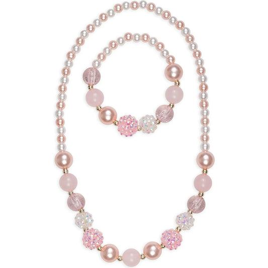 Pink Pearl Necklace + Bracelet Set