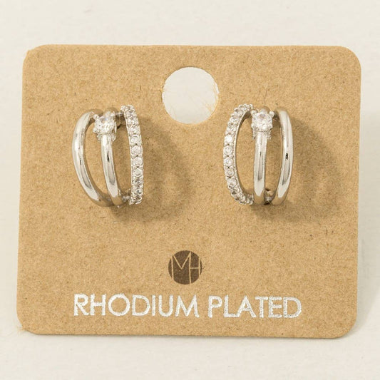 Pave Layered Hoop Huggies - Silver