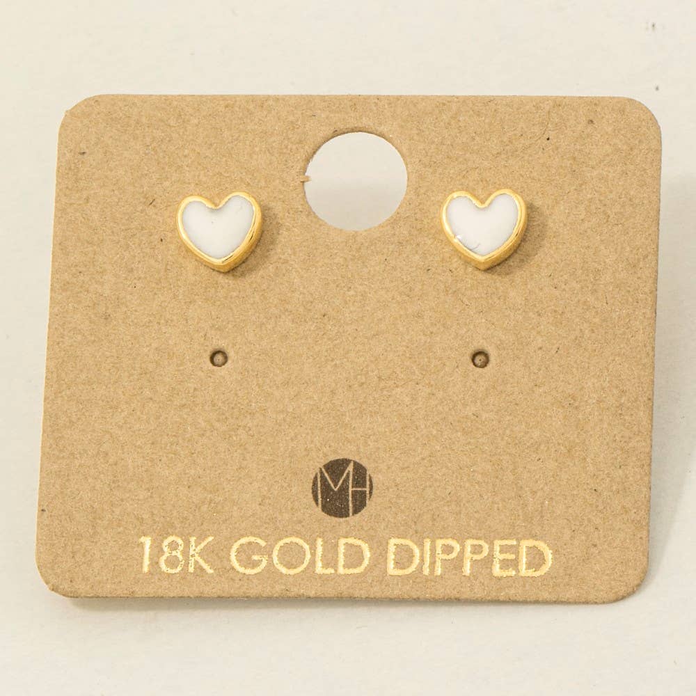 Heart Stud Earrings - White