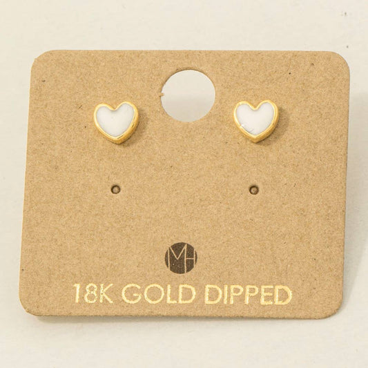 Heart Stud Earrings - White