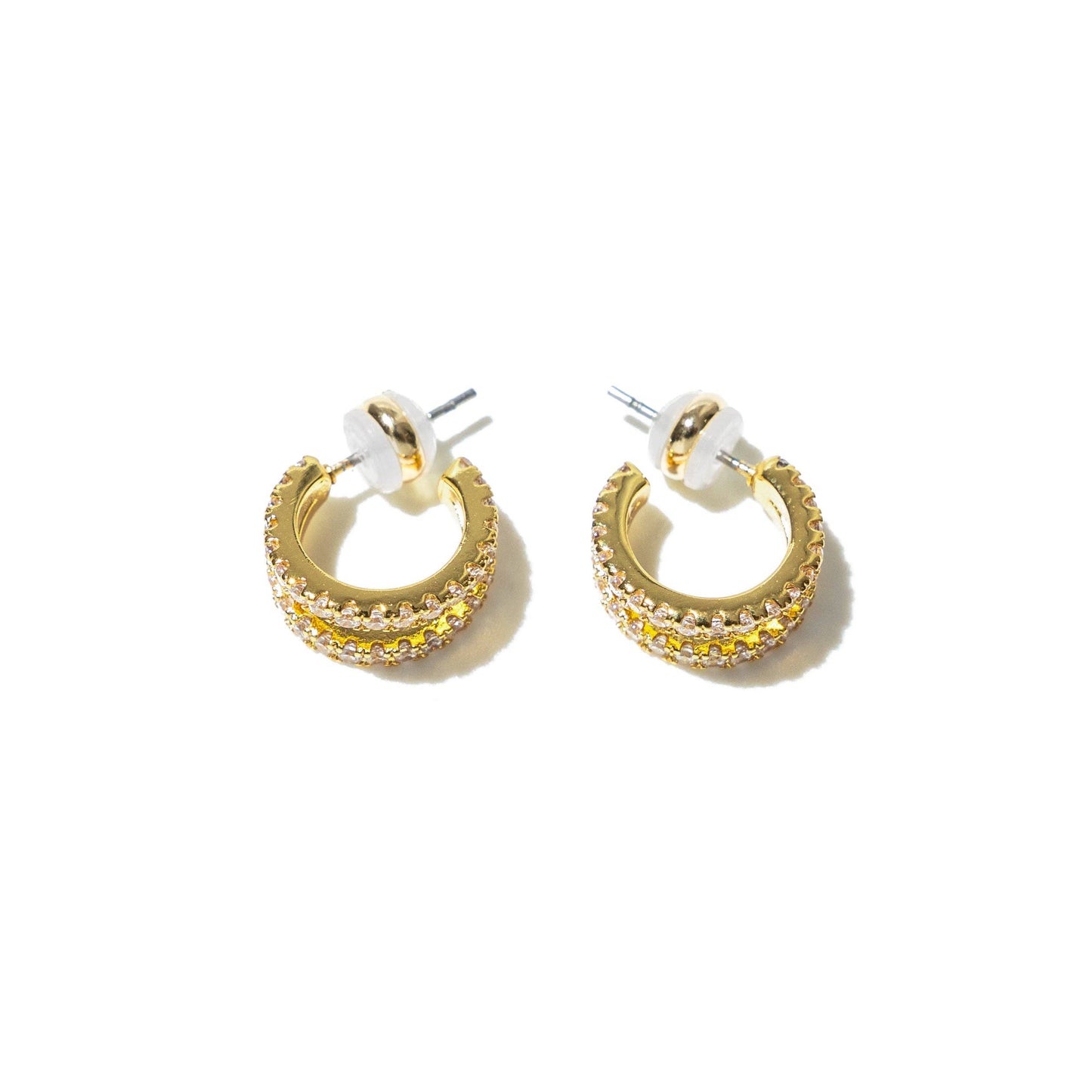 Gold Pave Shine Double Hoops