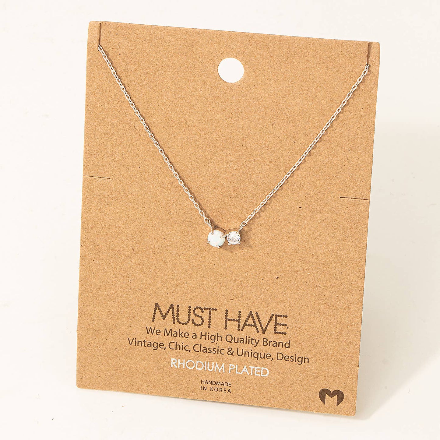 Opal Rhinestone Charm Necklace