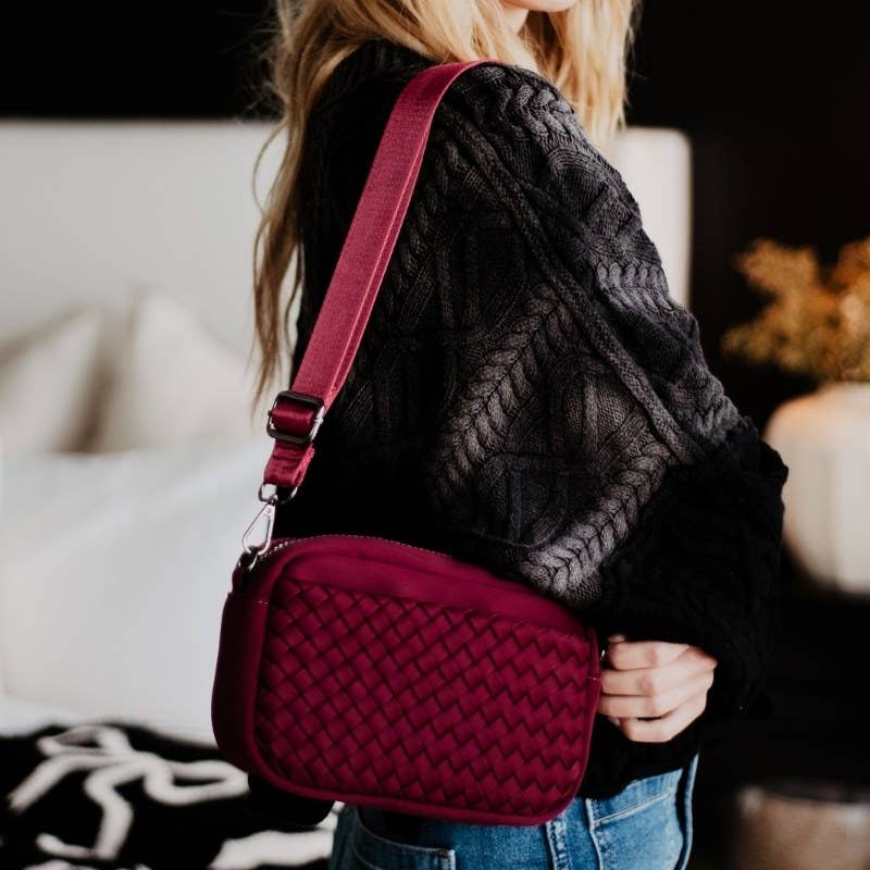 Woven Crossbody Bag: Wine