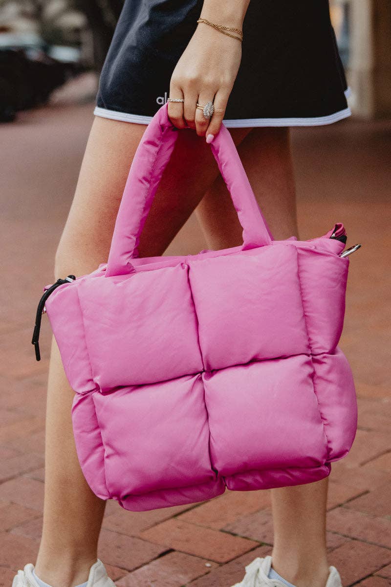 Quilted Puffer Tote - Rose Pink