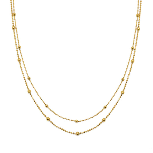 Waterproof Gold Double Beaded Chain Necklace