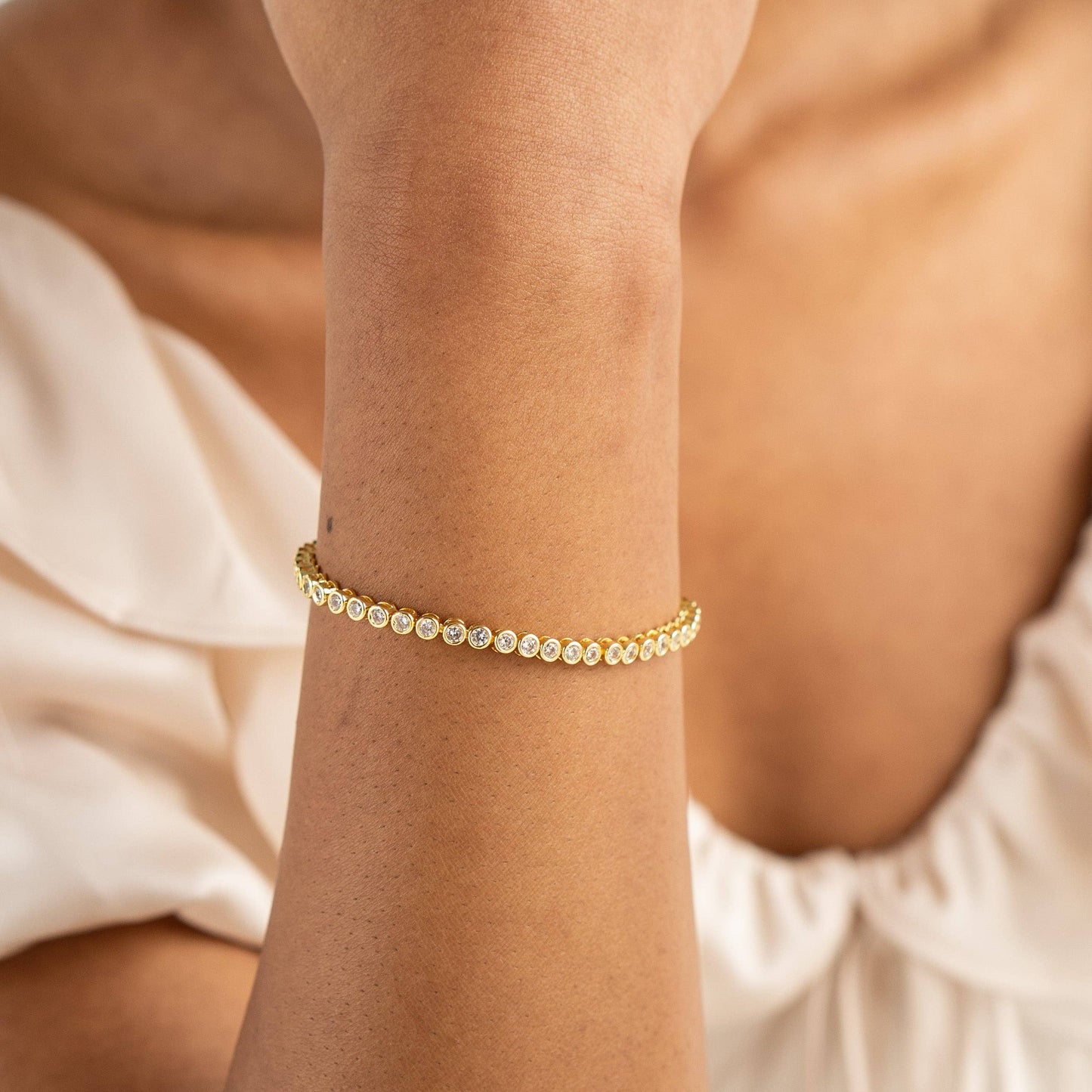 Gold Round Brilliant Tennis Bracelet