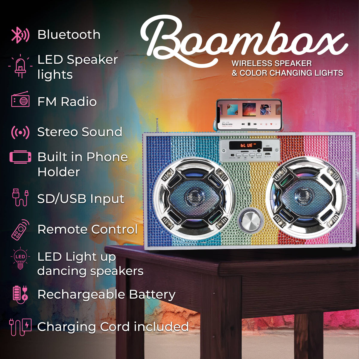 Rainbow Bling Wireless Boom Box