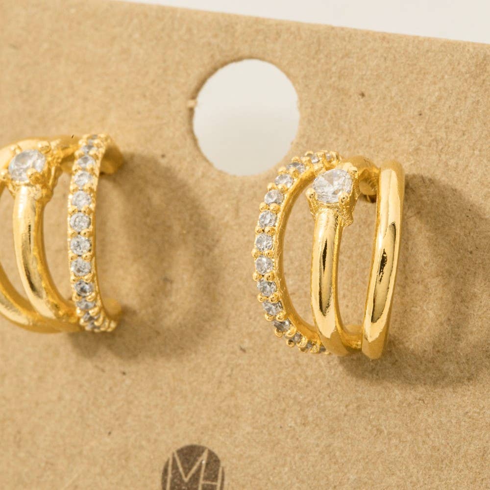 Pave Layered Hoop Huggies - Silver