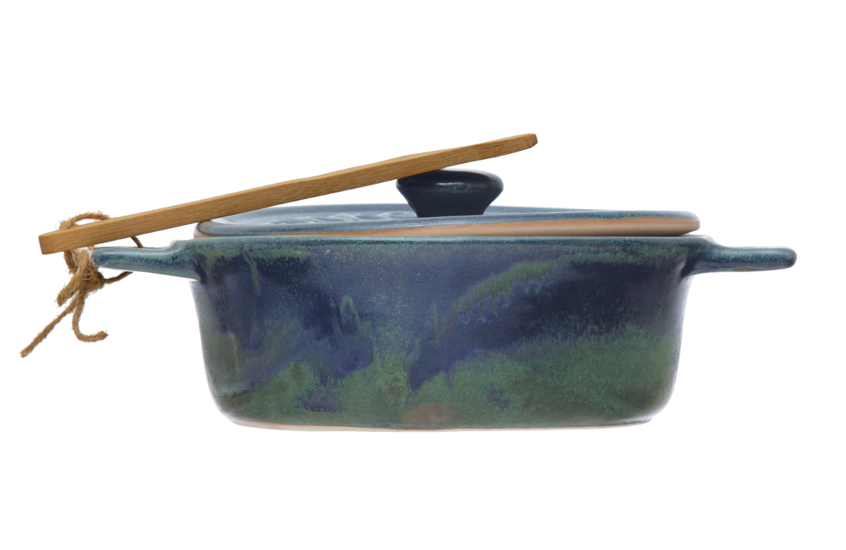 Blue Brie Baker with Bamboo Spreader