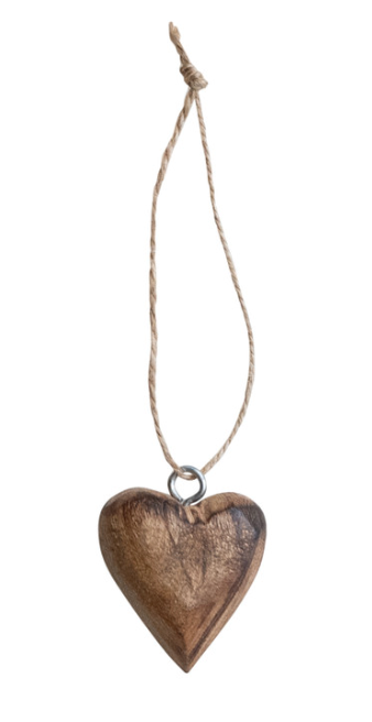 Mango Wood Heart Ornament - Single