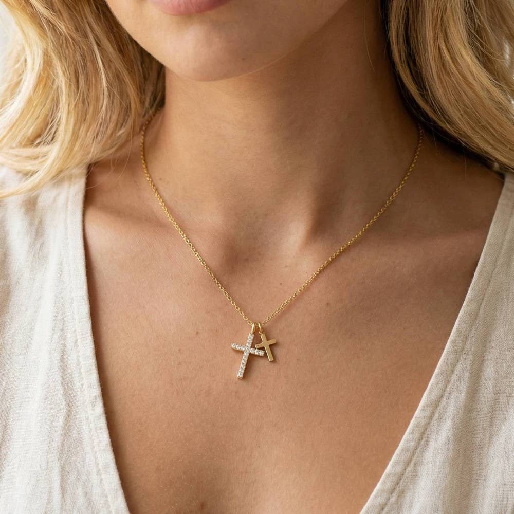 Gold Double Cross Pendant Necklace