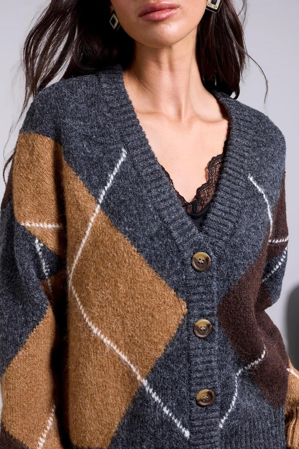 Charcoal Lofty Argyle Cardigan