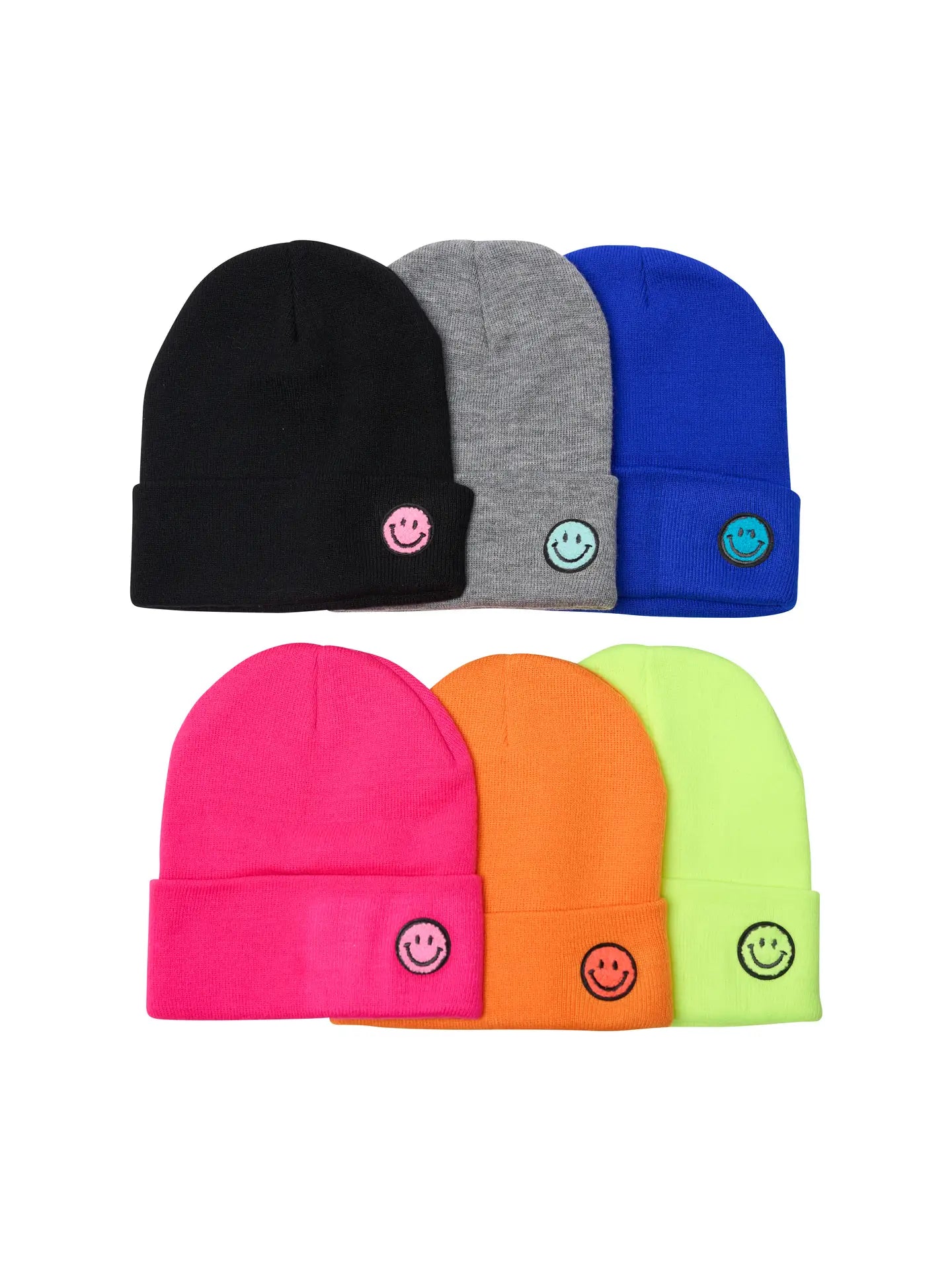 Solid Beanie with Happy Face Patches