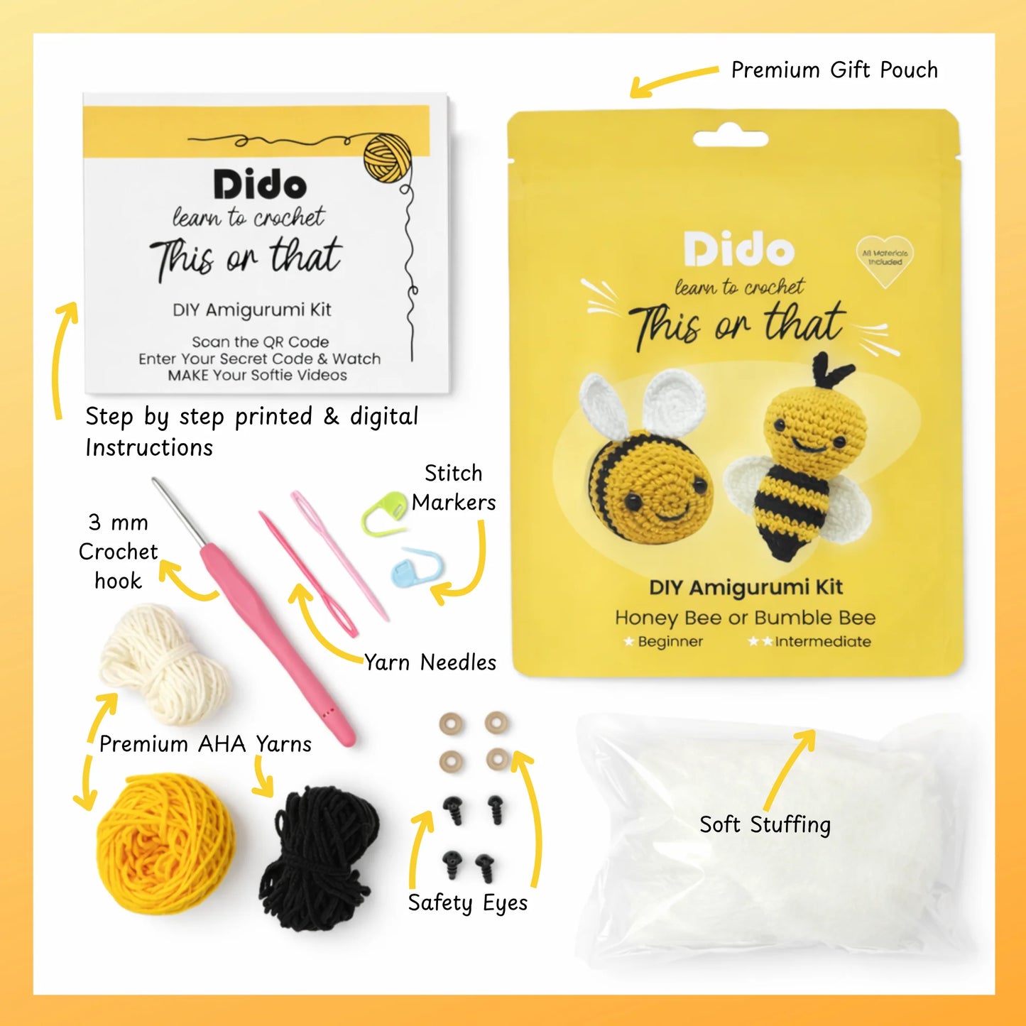 Crochet Kit - Honey Bee or Bumble Bee