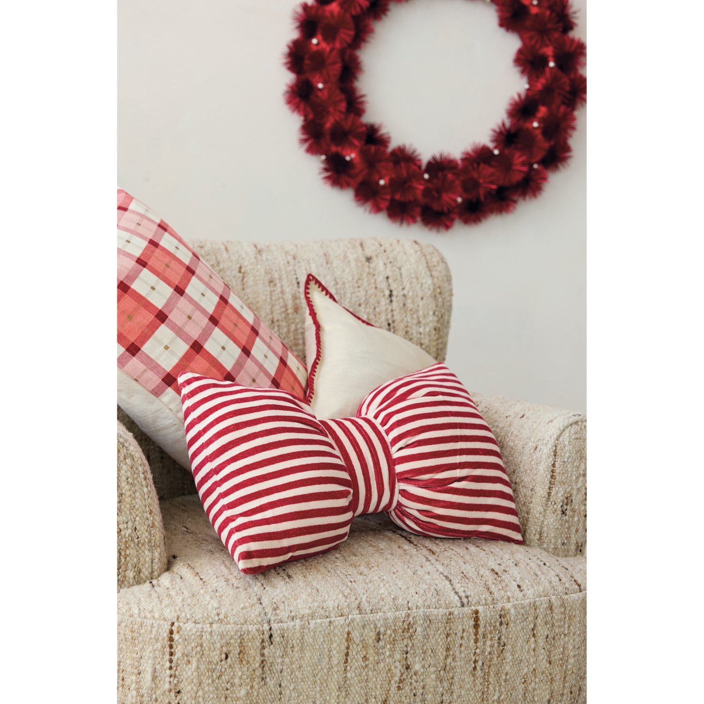 Striped Velvet Bow Pillow