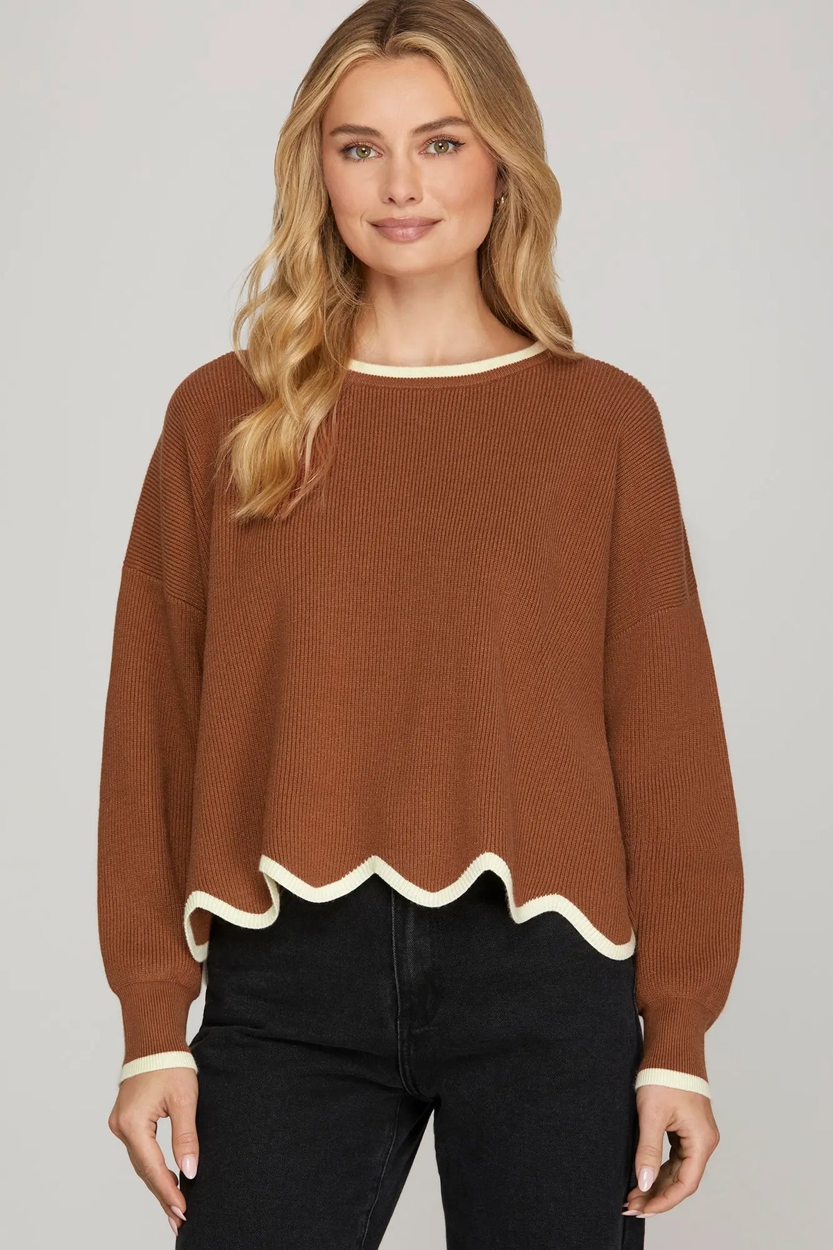 Cinnamon Scalloped Sweater