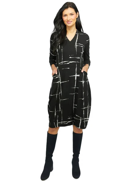 Black Arthouse Grid Cocoon Dress