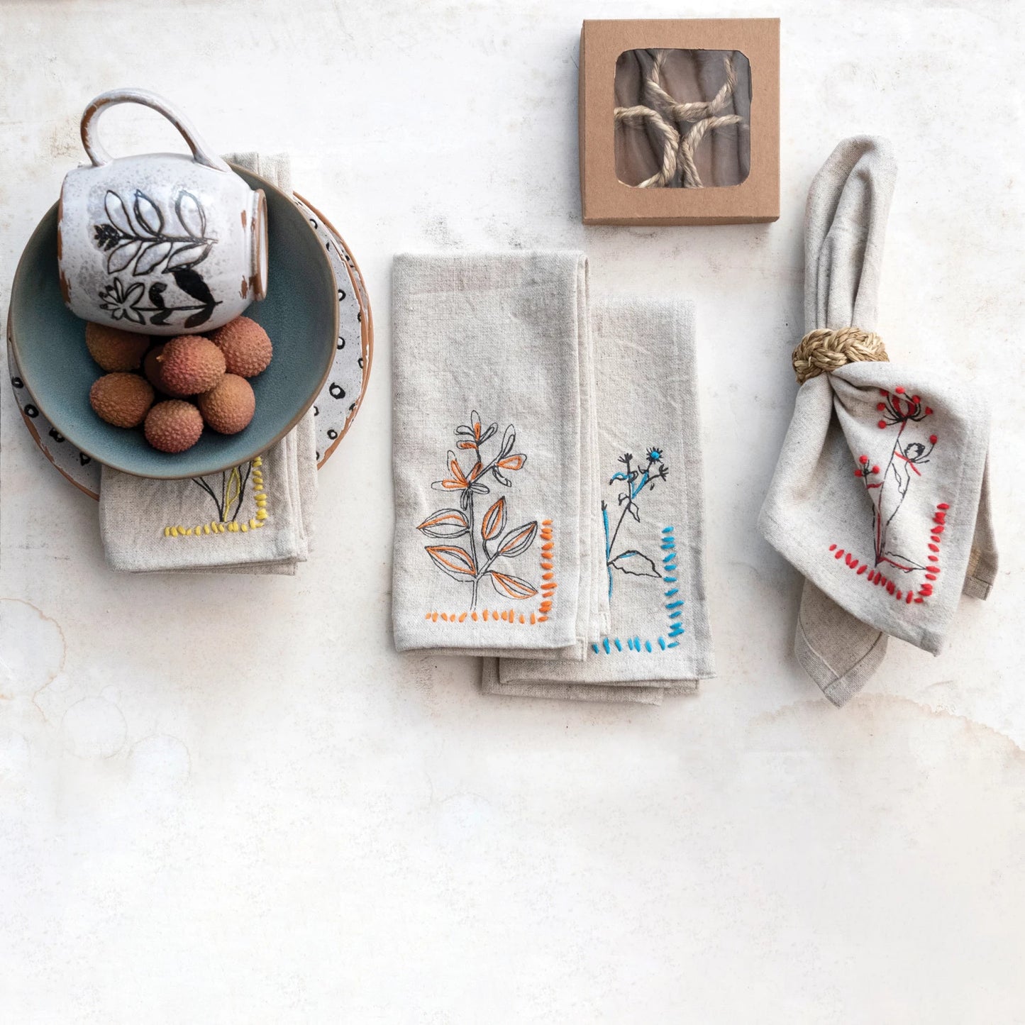 Embroidered Flower Napkin (Single)
