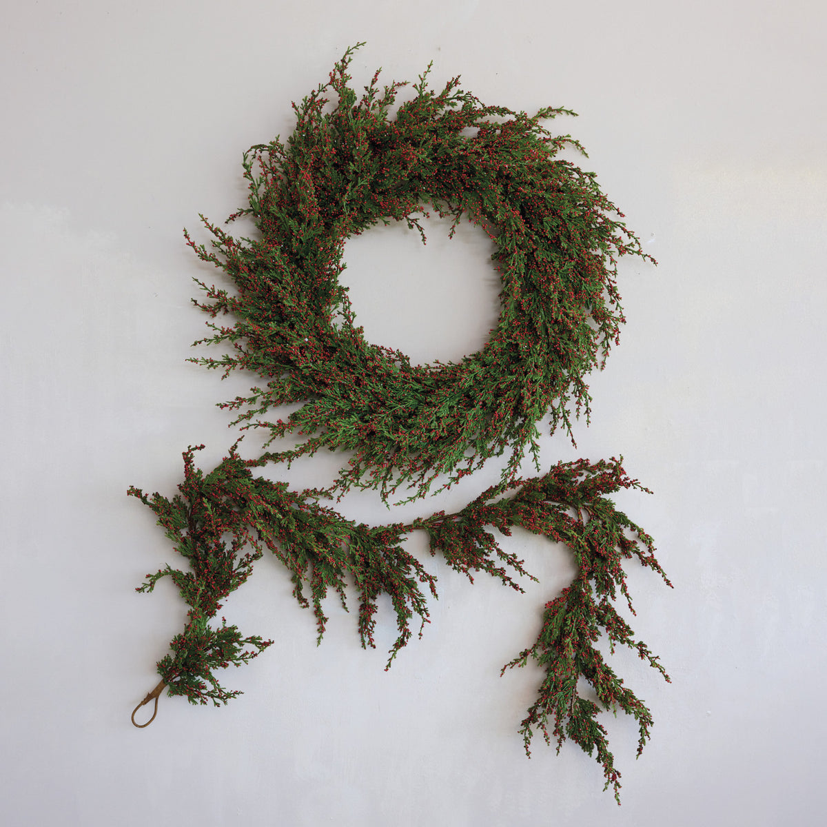 Faux Cypress Garland with Red Berries