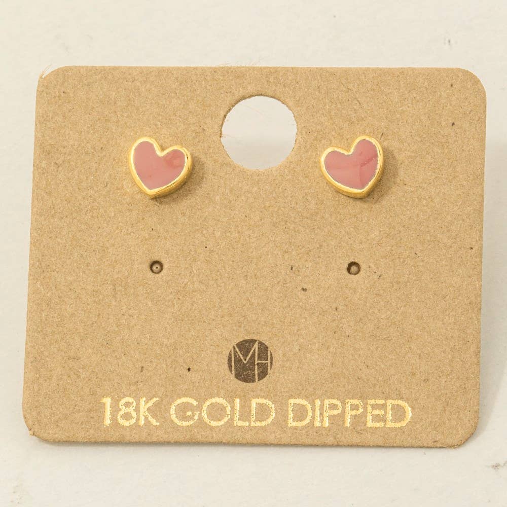 Heart Stud Earrings - Pink