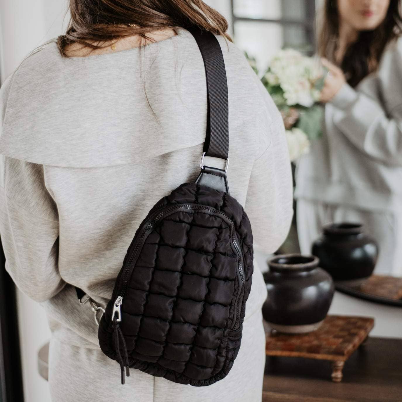Quilted Sling Bag - Black