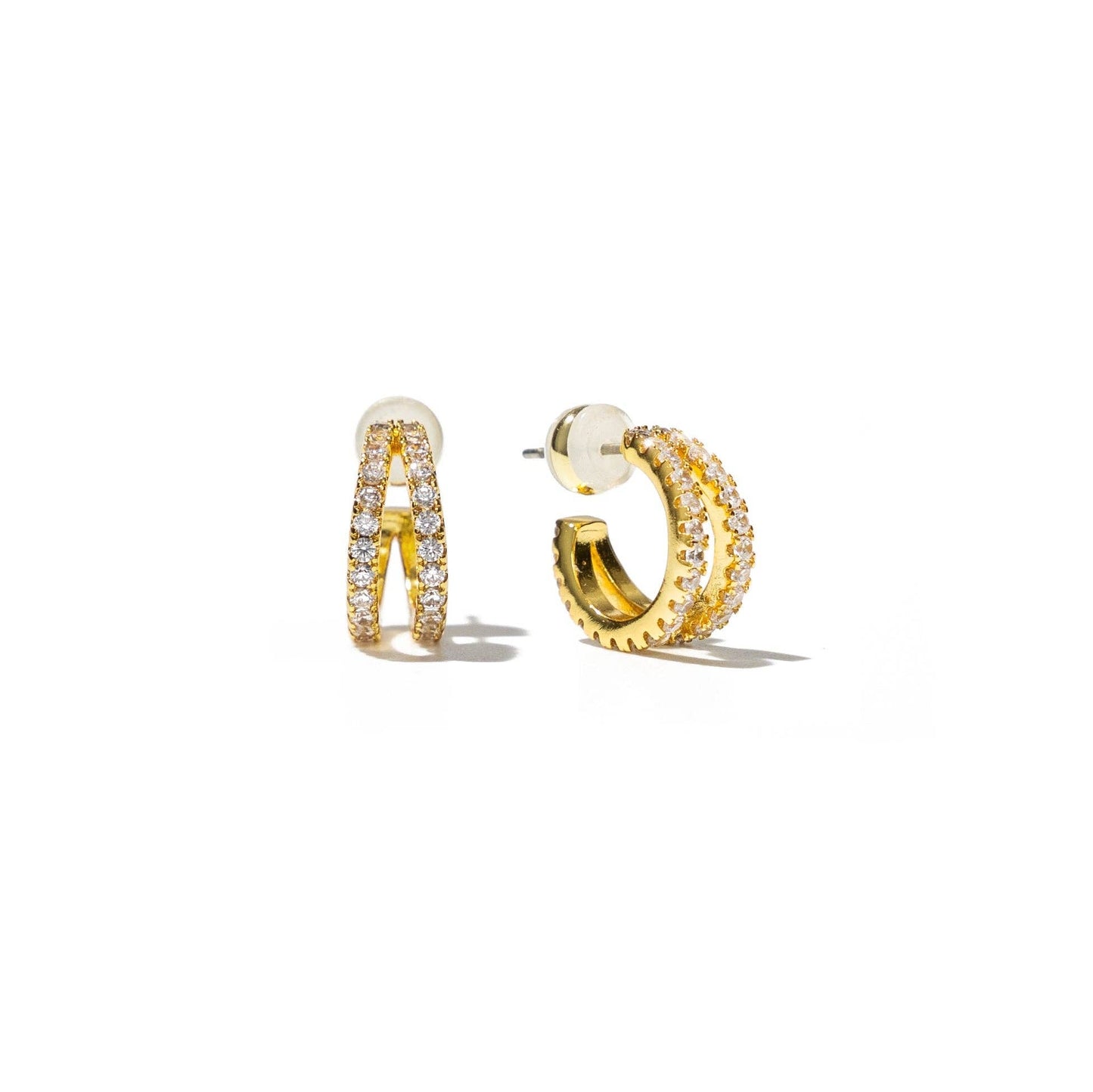 Gold Pave Shine Double Hoops