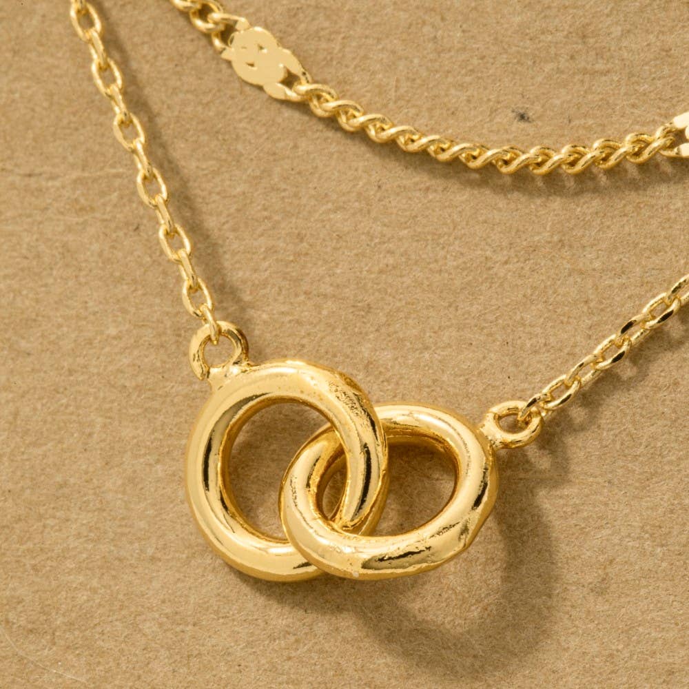 Layered Chain Link Charm Necklace - Gold