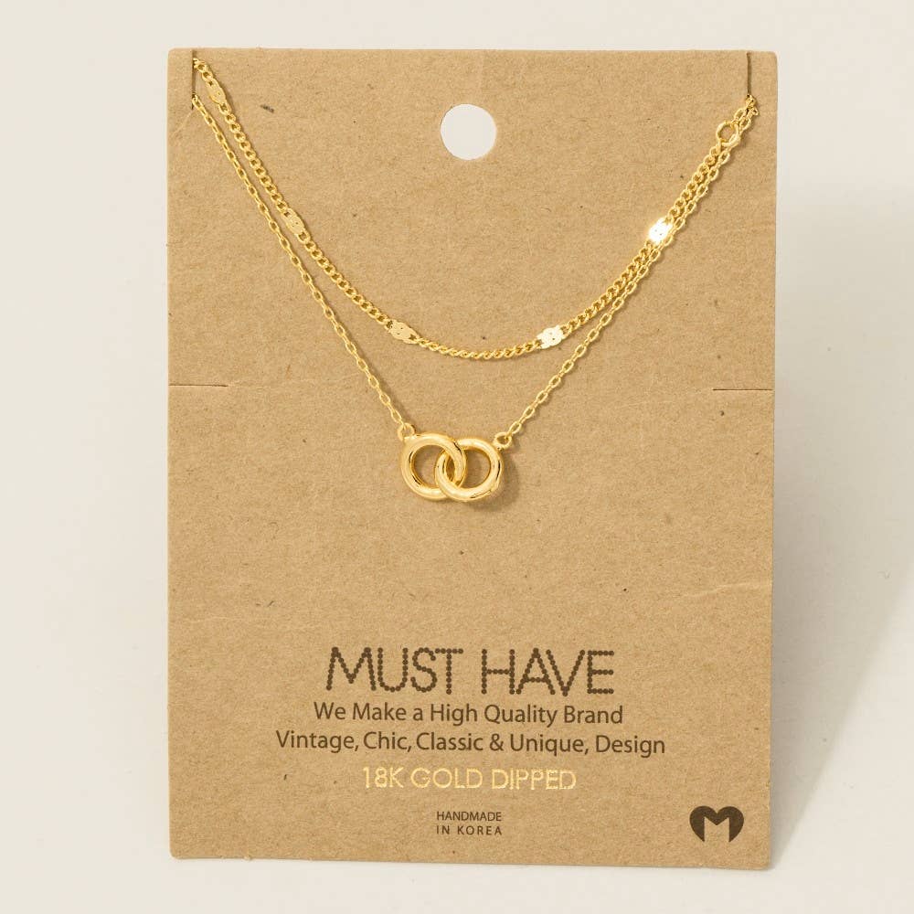 Layered Chain Link Charm Necklace - Gold