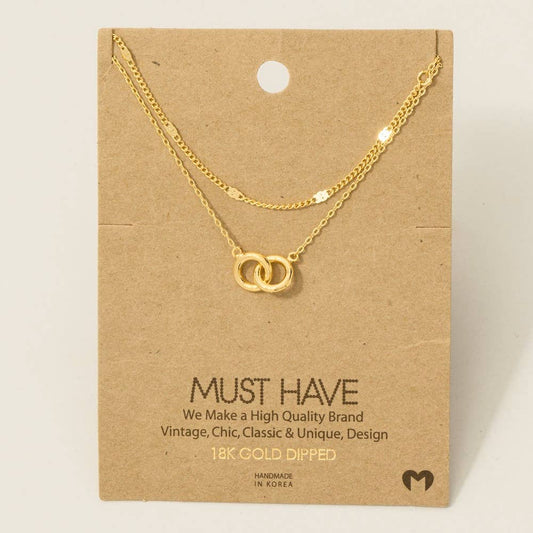 Layered Chain Link Charm Necklace - Gold