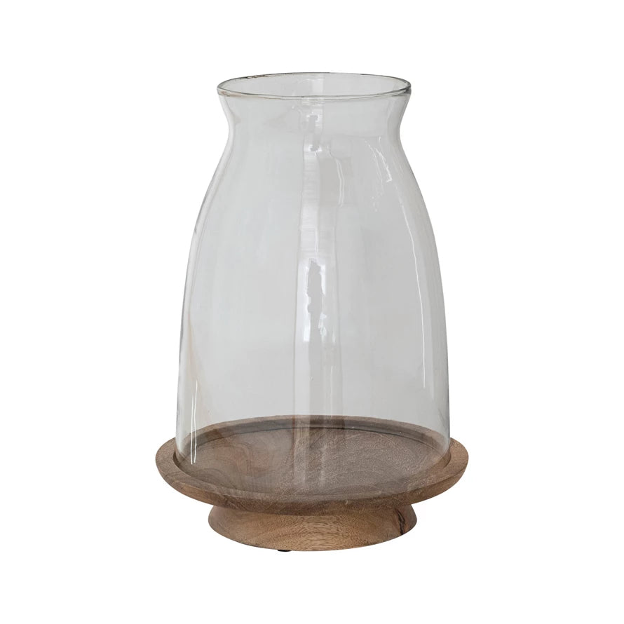 Glass Hurricane with Wood Base