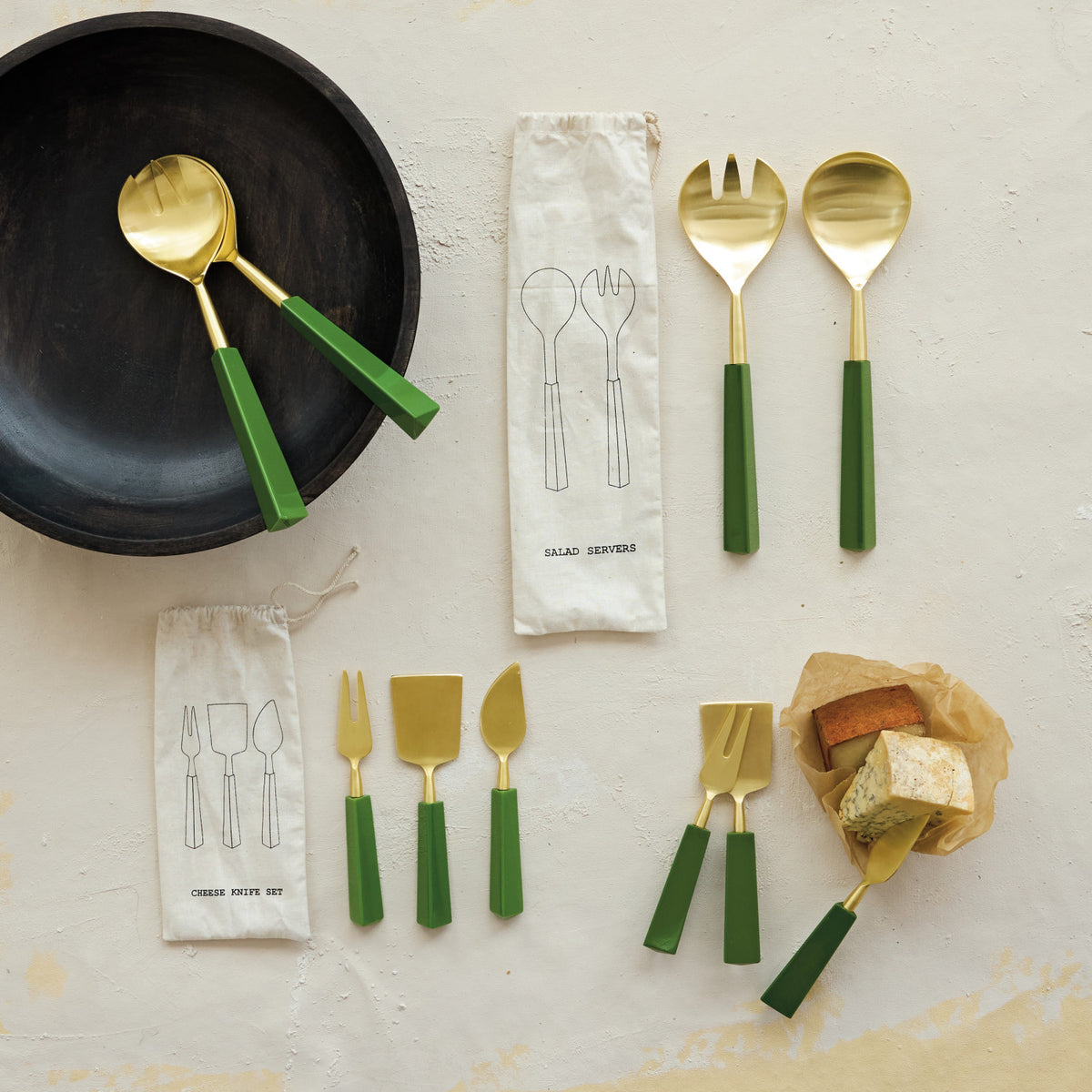 Green and Gold Cheese Knives