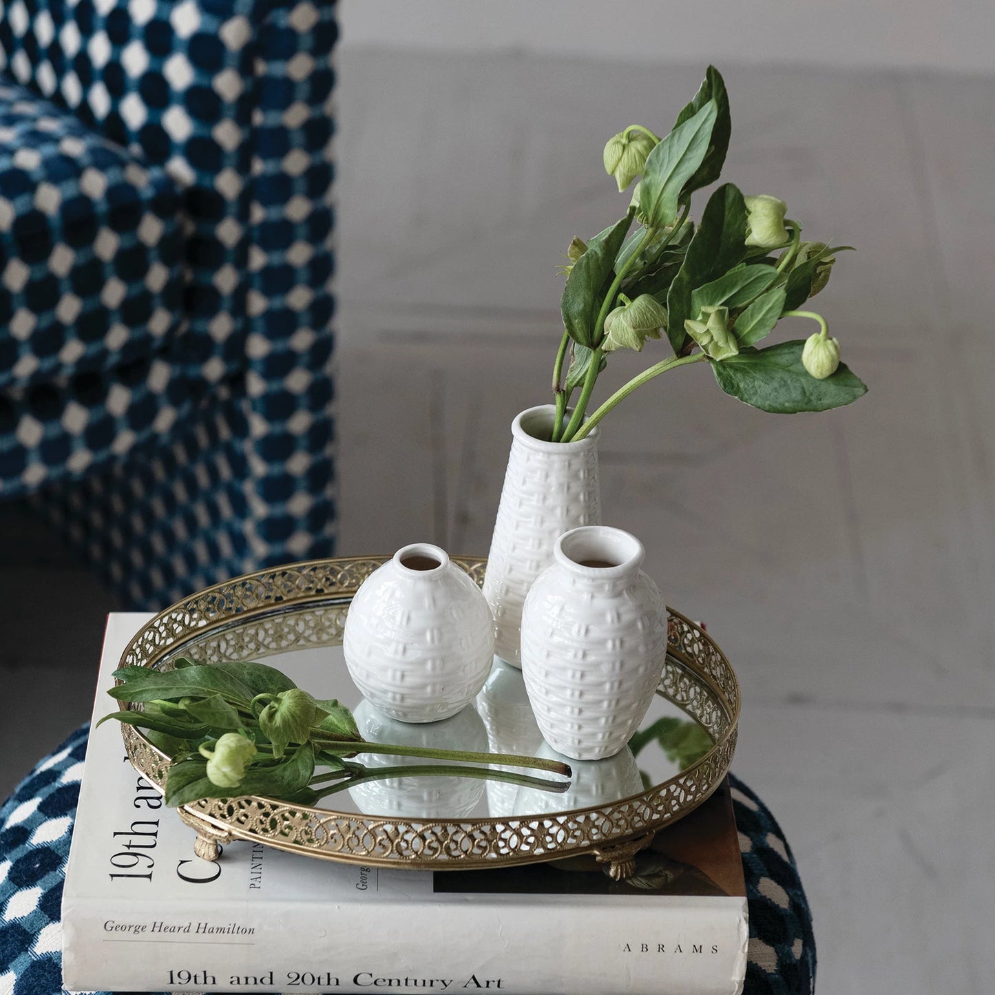 Oval Metal Mirror Footed Tray