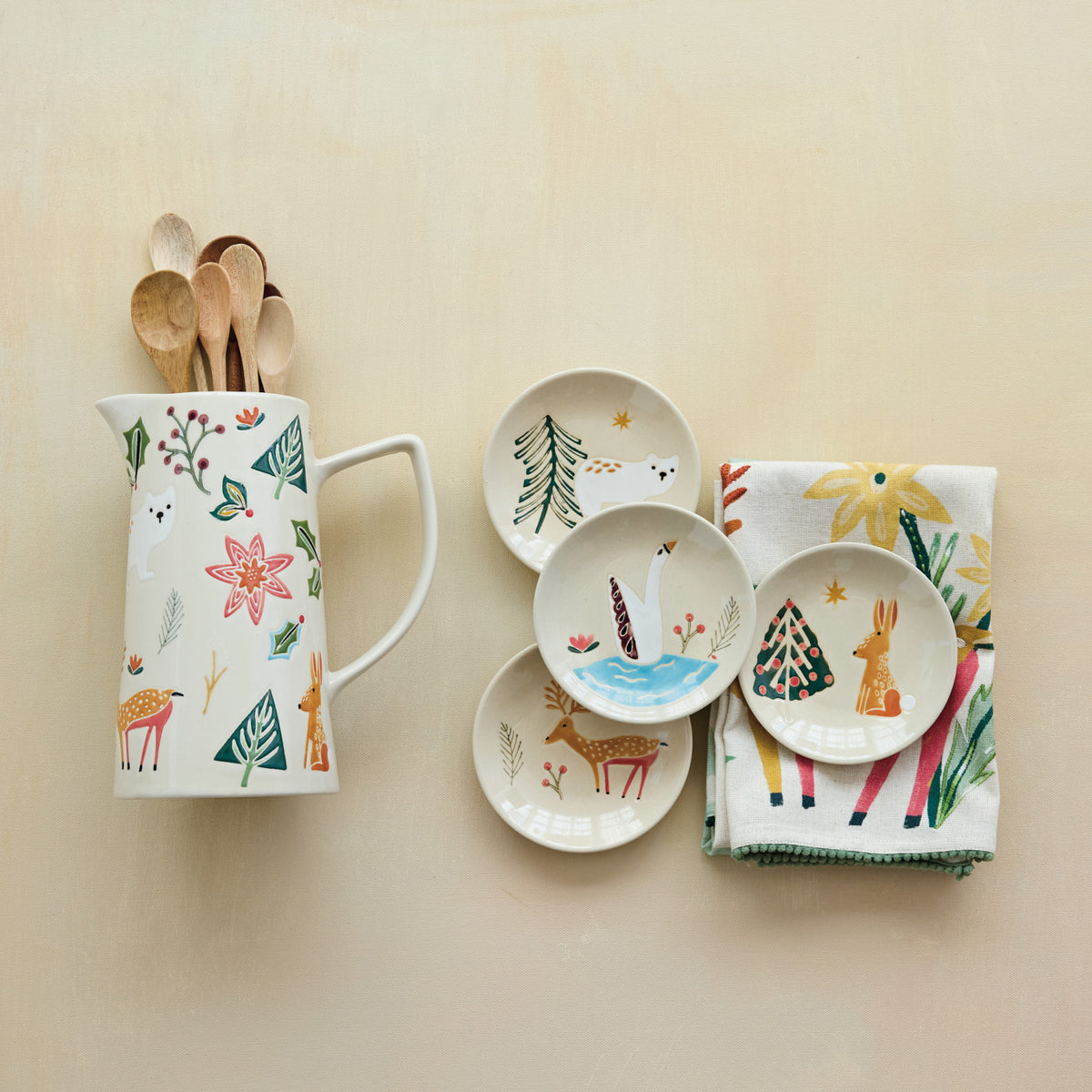 Hand-Painted Woodland Pitcher