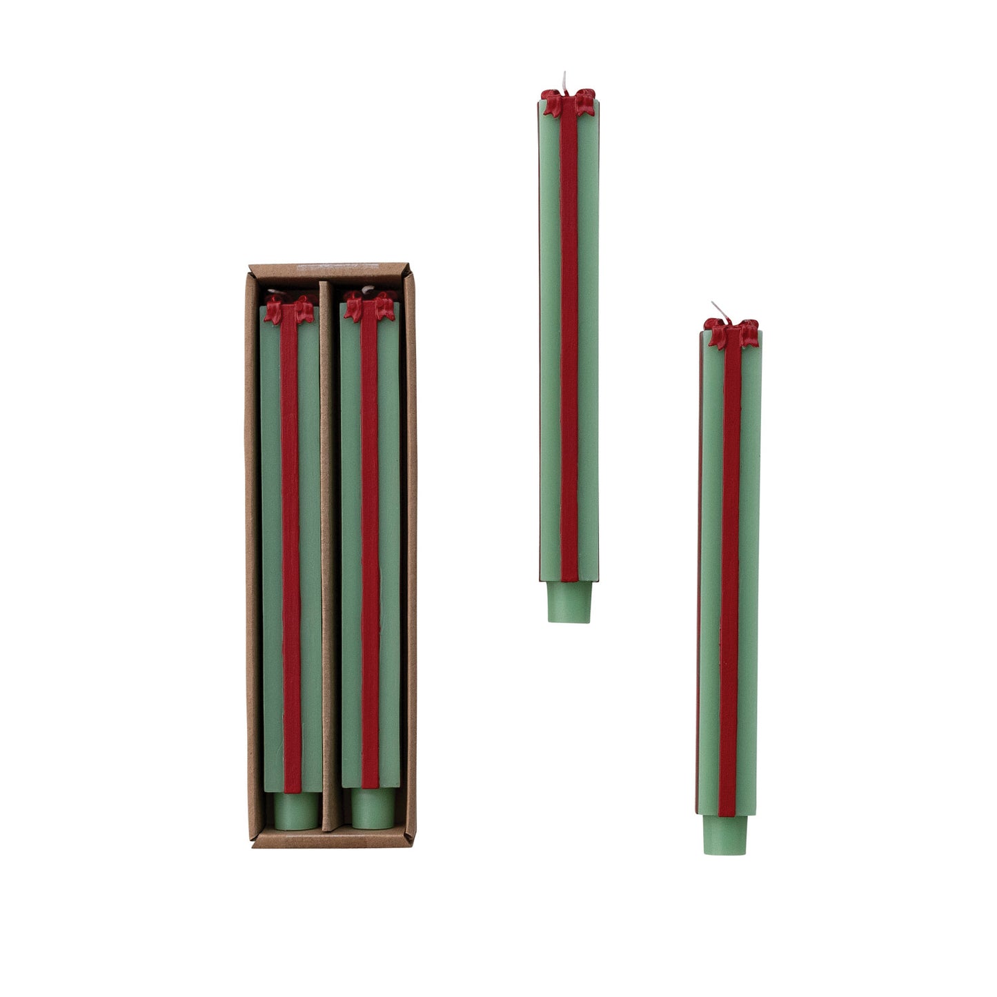 Green Present Taper Candles