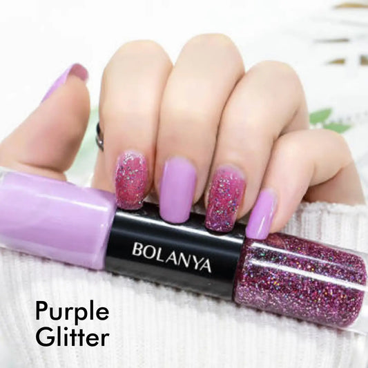 Double Nail Polish -  Purple Glitter