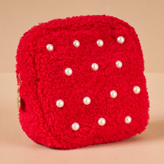Teddy Pouch - Square Pearl Red